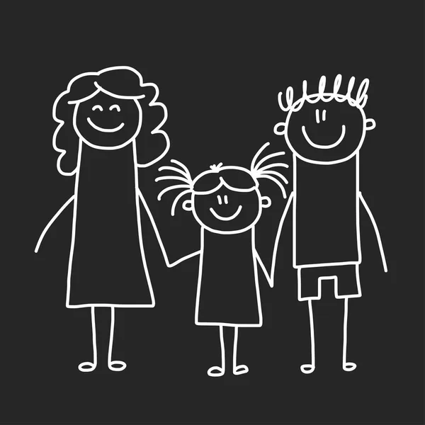 Família Feliz Com Filhos Ilustração Quadro Negro — Vetor de Stock