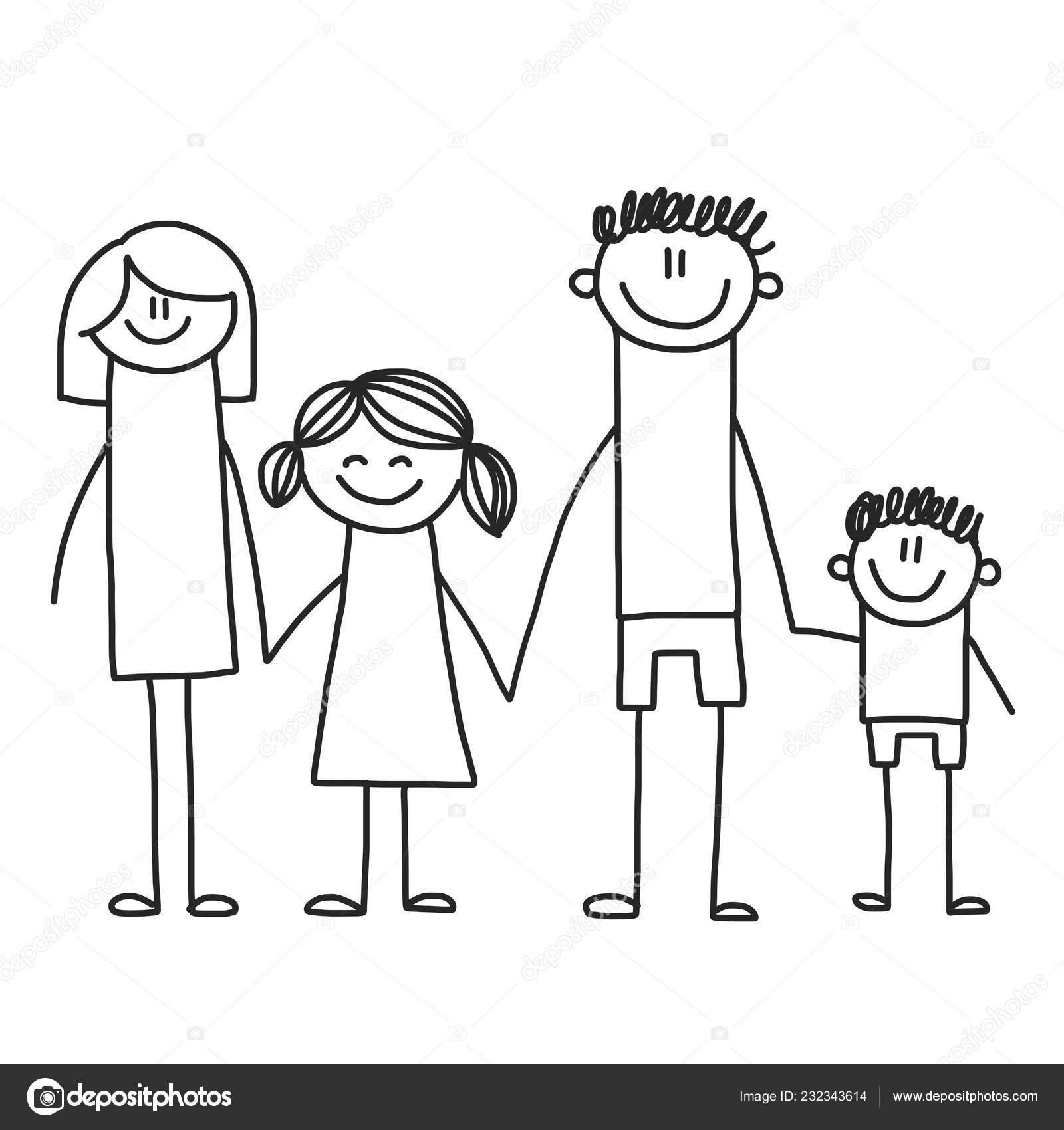 Happy family with children Kids drawing style vector illustration Mother  father sister brother Stock Vector by HelenF 232343614