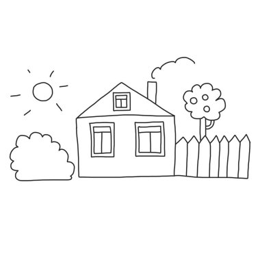 Vektör ev boyama sayfası, kitap. Çocuklar çizim stili