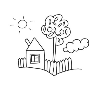 Vektör ev boyama sayfası, kitap. Çocuklar çizim stili