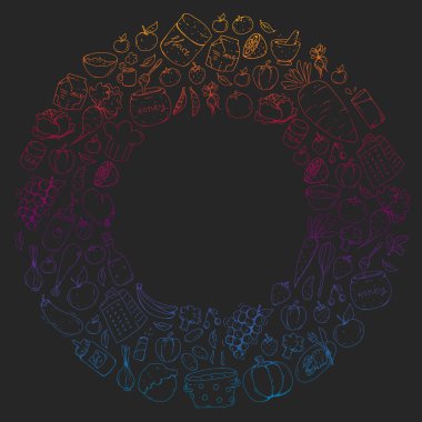 Mutfak ve pişirme seamless modeli. Yiyecek ve içecek simgeler.