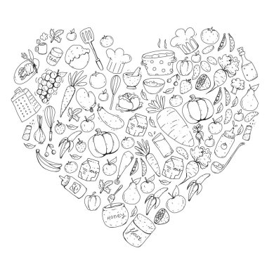 Mutfak ve pişirme seamless modeli. Yiyecek ve içecek simgeler. Kağıt, tekstil, kumaş sarma için renkli görüntüleri