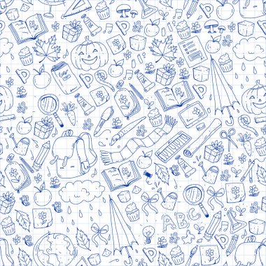 Vektör seamless modeli ile okul ve eğitim kutsal kişilerin resmi.