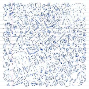 Vektör seamless modeli ile okul ve eğitim kutsal kişilerin resmi.