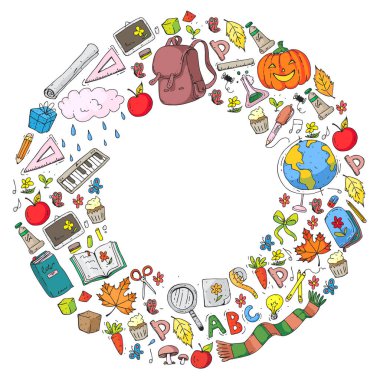 Vektör seamless modeli ile okul ve eğitim kutsal kişilerin resmi.