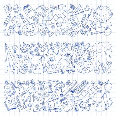 Vektör seamless modeli ile okul ve eğitim kutsal kişilerin resmi.