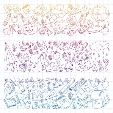 Vektör seamless modeli ile okul ve eğitim kutsal kişilerin resmi.