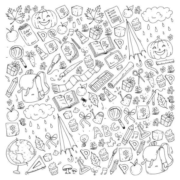 Vector seamless pattern with school and education icons. — Stock Vector