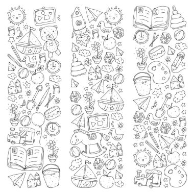 Anaokulu vektör seamless modeli oyuncaklar ve eğitim öğeleri ile