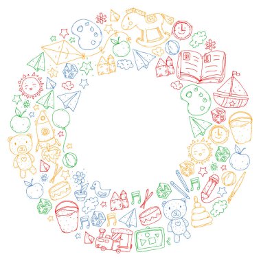 Anaokulu vektör desen oyuncaklar ve eğitim öğeleri ile.