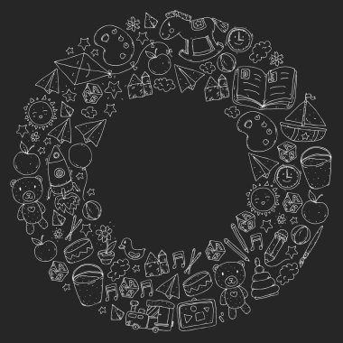 Anaokulu vektör desen oyuncaklar ve eğitim öğeleri ile.