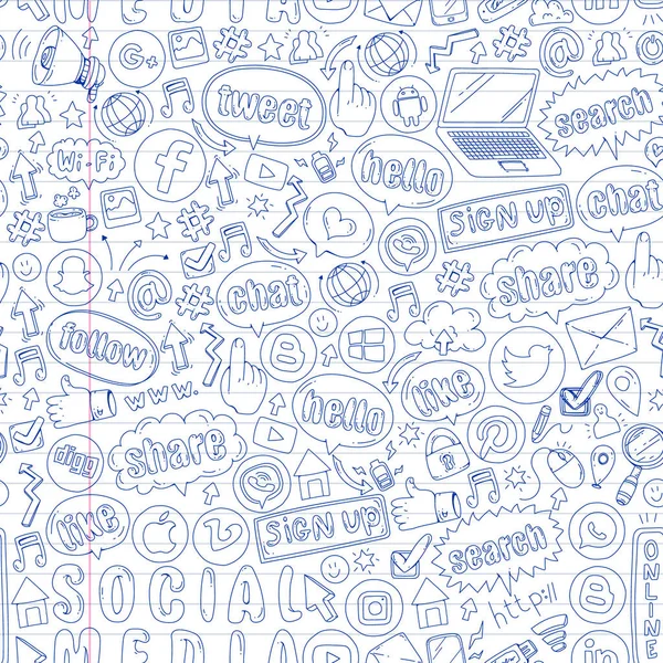 Icônes des médias sociaux et du travail d'équipe. Doodle images. Gestion, affaires, infographie . — Image vectorielle