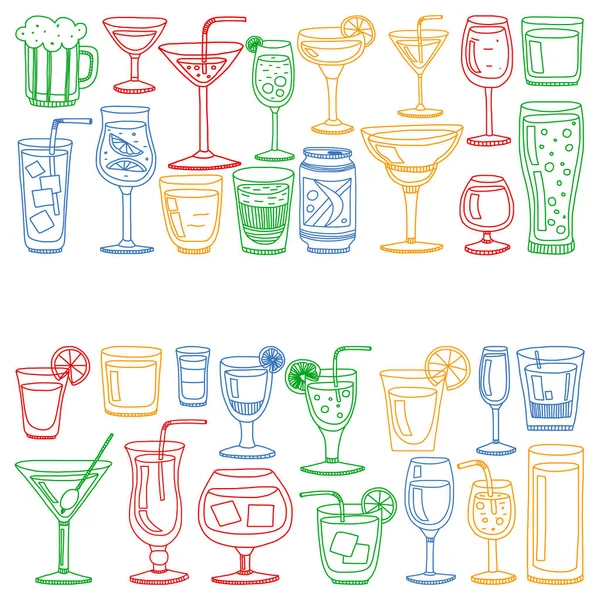 Vector set van populaire cocktails voor het menu. Doodle stijl iconen. — Stockvector