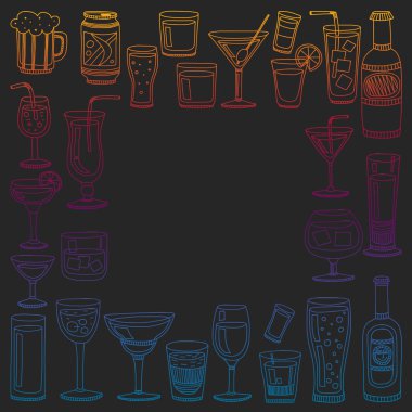 Vektör set menü için popüler kokteyller. Doodle stil ikonları.