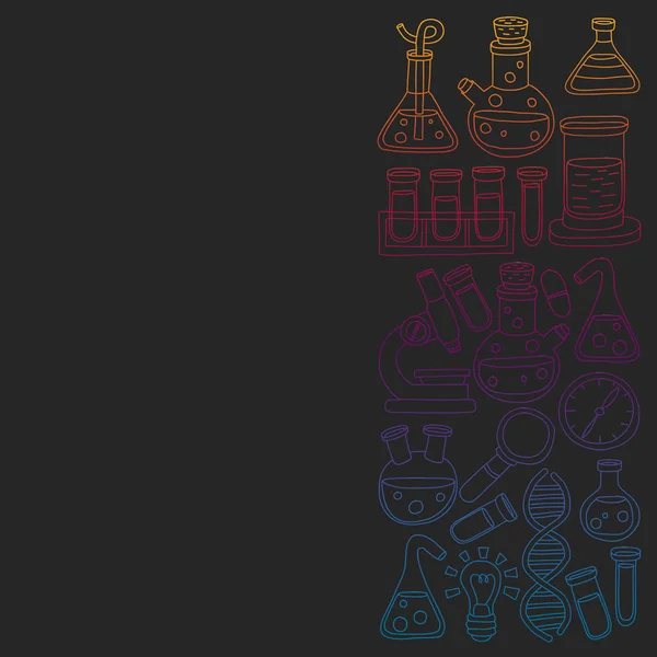 Vektor-Set von Chemie, Wissenschaft Symbole. Muster mit Bildern von Laborgeräten. — Stockvektor