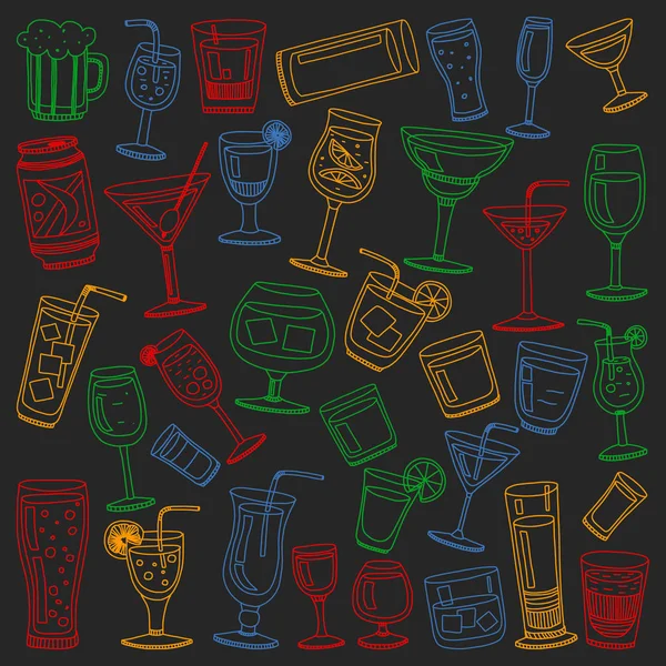 Vektör set menü için popüler kokteyller. Doodle stil ikonları.