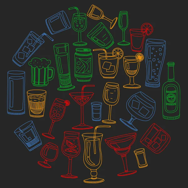 Vector set of popular cocktails for the menu. Doodle style icons. — Stock Vector