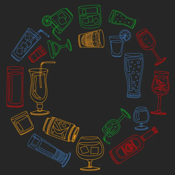 Vektör set menü için popüler kokteyller. Doodle stil ikonları.