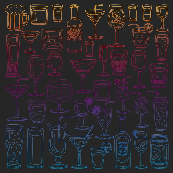 Vector set of popular cocktails for the menu. Doodle style icons. — Stock Vector