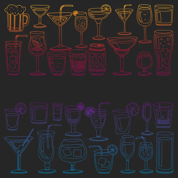 Vektör set menü için popüler kokteyller. Doodle stil ikonları.