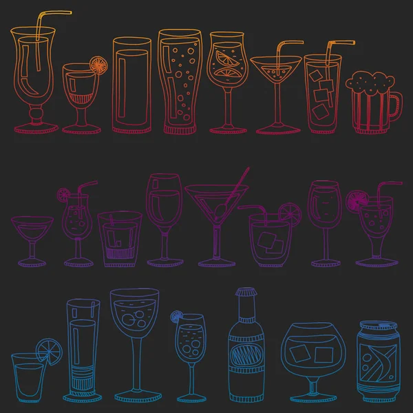 Vector set of popular cocktails for the menu. Doodle style icons. — Stock Vector
