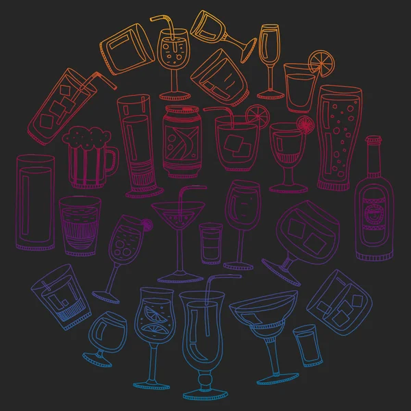 Vektör set menü için popüler kokteyller. Doodle stil ikonları.