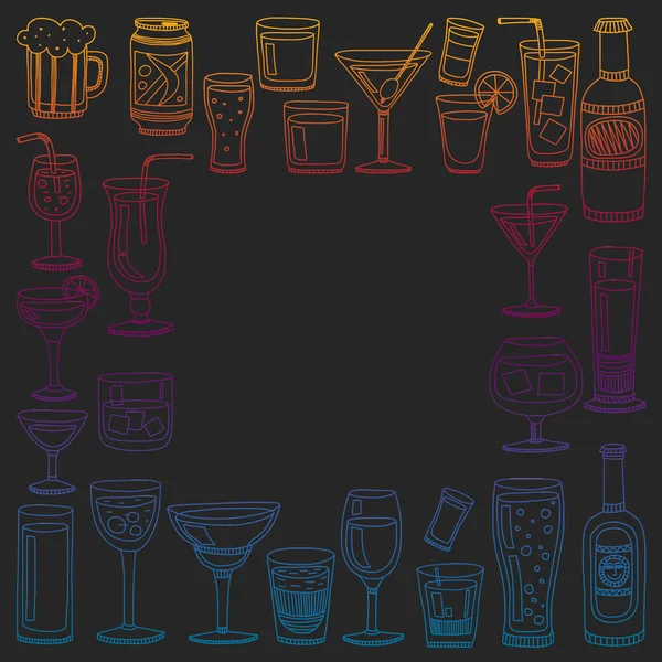 Vektör set menü için popüler kokteyller. Doodle stil ikonları.