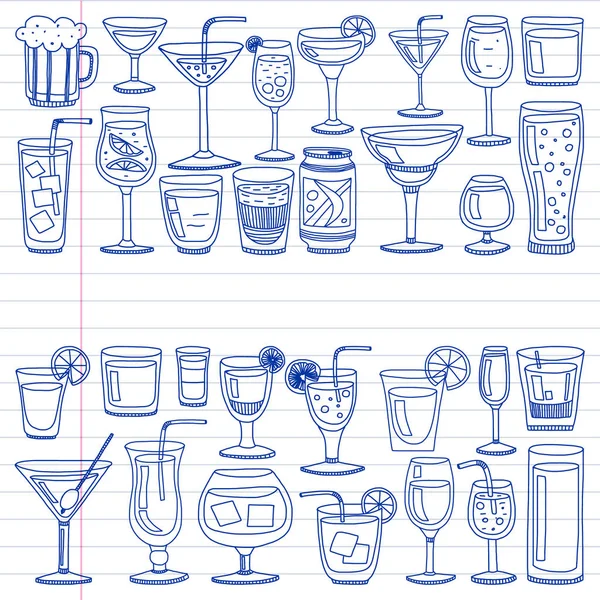 Vektör set menü için popüler kokteyller. Doodle stil ikonları.