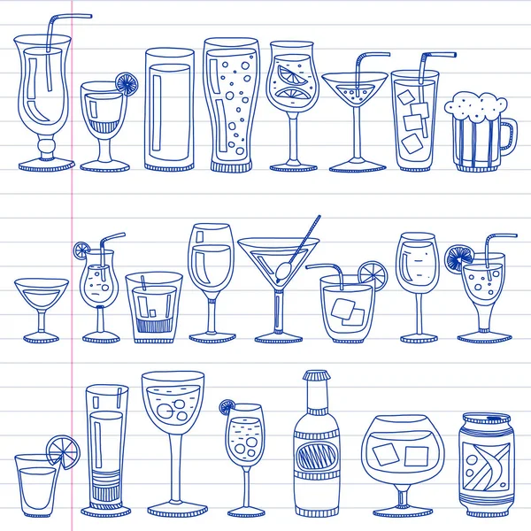 Vektör set menü için popüler kokteyller. Doodle stil ikonları.