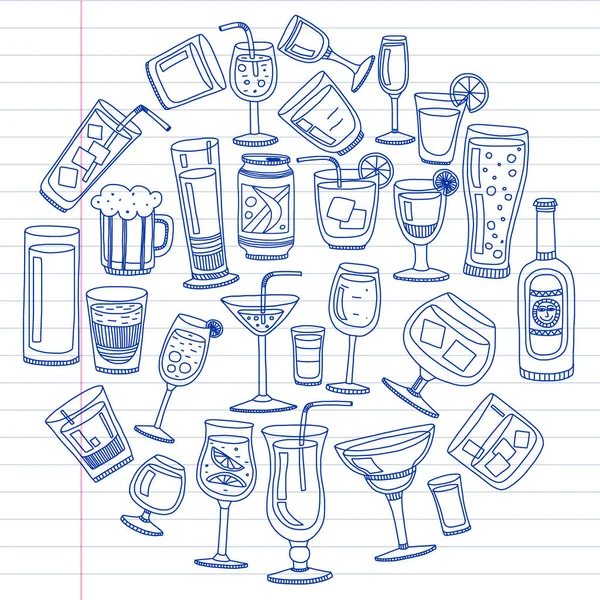 Vektör set menü için popüler kokteyller. Doodle stil ikonları.