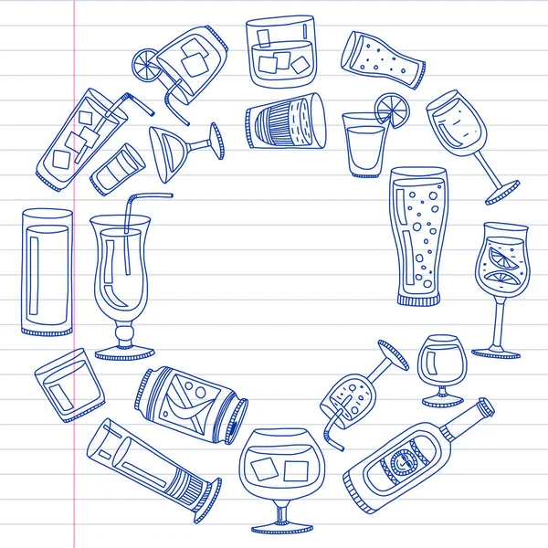 Vektör set menü için popüler kokteyller. Doodle stil ikonları.