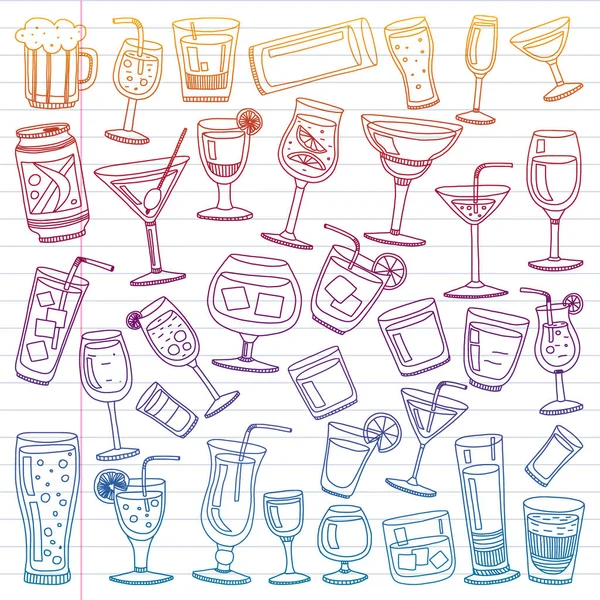Vektör set menü için popüler kokteyller. Doodle stil ikonları.