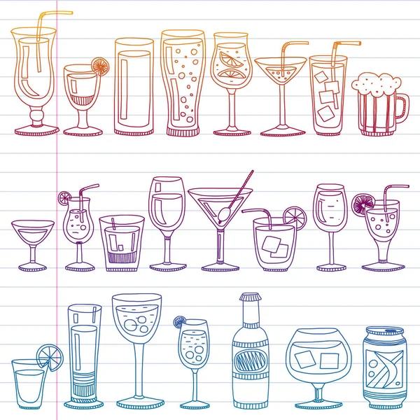 Vektör set menü için popüler kokteyller. Doodle stil ikonları.