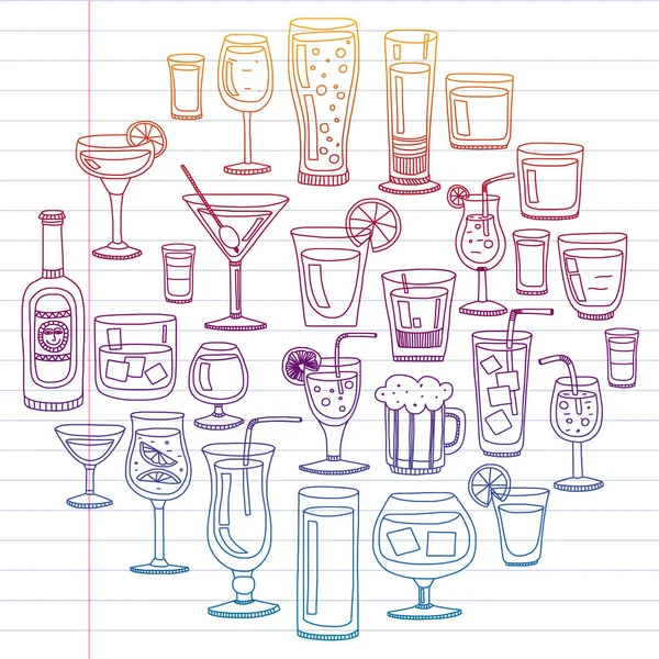 Vektör set menü için popüler kokteyller. Doodle stil ikonları.