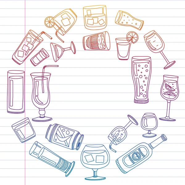 Menü için popüler kokteyller topluluğu. Vektör çizim