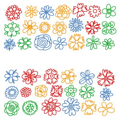 Vektör set renkli doodle çiçek. Düğün süsleme.