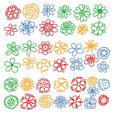 Vektör set renkli doodle çiçek. Düğün süsleme