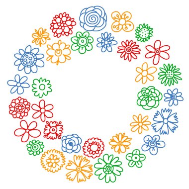 Vektör set renkli doodle çiçek. Düğün süsleme.