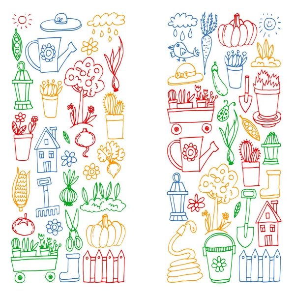 Bahçe, tarım, Bahçe aletleri, ekipman, hasat. Bahçe öğeleri simgelerin.