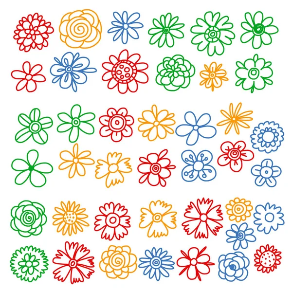 Vector Set Colorful Doodle Flowers Wedding Ornament — Stock Vector