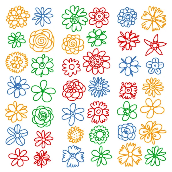 Vector set of colorful doodle flowers. Wedding ornament. — Stock Vector