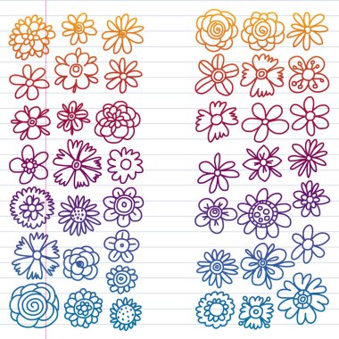 Vektör set renkli doodle çiçek. Düğün süsleme.