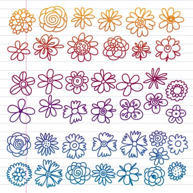 Vektör set renkli doodle çiçek. Düğün süsleme.