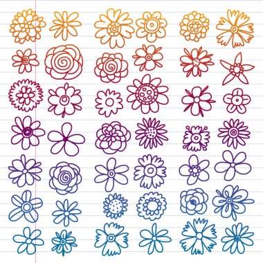 Vektör set renkli doodle çiçek. Düğün süsleme.