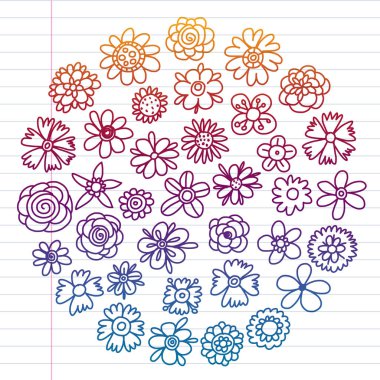 Vektör set renkli doodle çiçek. Düğün süsleme.