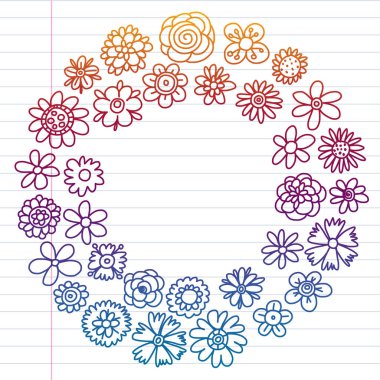 Vektör set renkli doodle çiçek. Düğün süsleme.