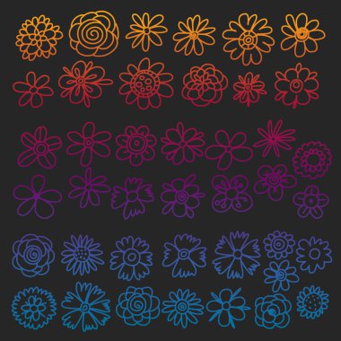 Vektör set renkli doodle çiçek. Düğün süsleme.