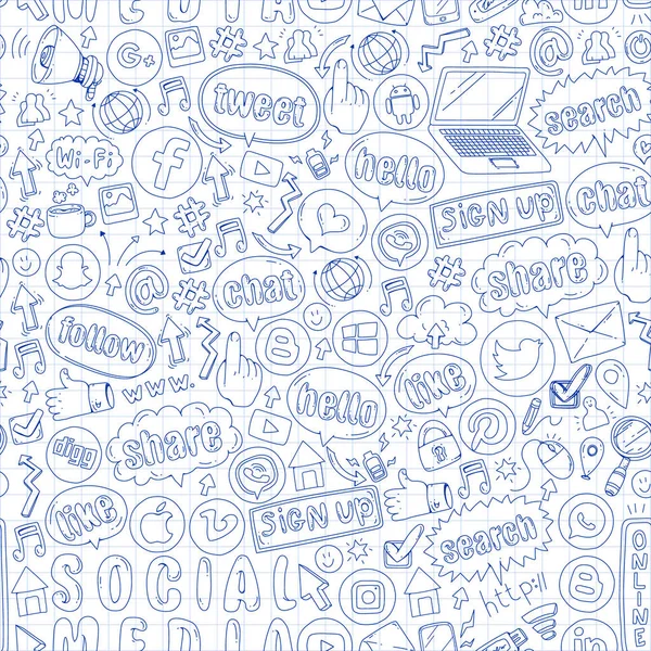 Social media en teamwork iconen. Doodle beelden. Management, business, infographic. — Stockvector