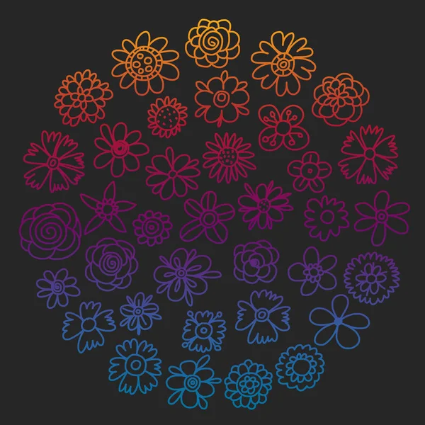 Ensemble vectoriel de fleurs de gribouillis colorées. Ornement de mariage . — Image vectorielle