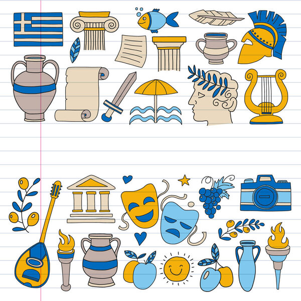Travel to Greece. Vector set with doodle style icons